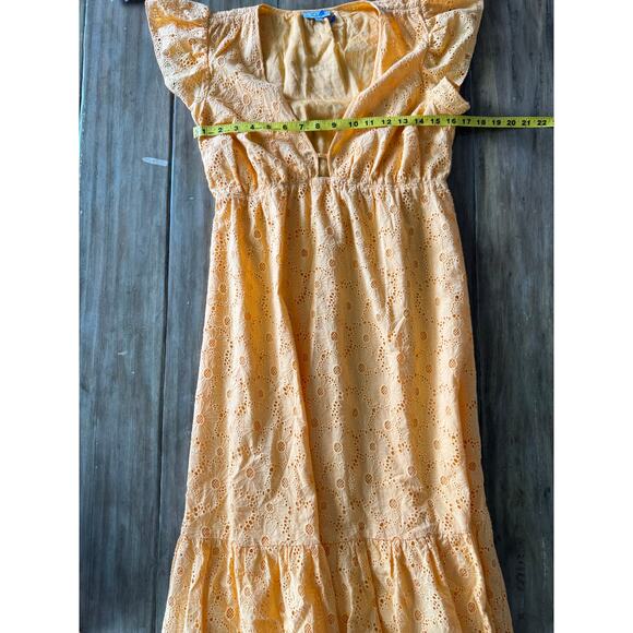 Rails Eyelet Midi Dress XS Marigold Cotton Flutter Sleeve Lined Boho Summer - Picture 3 of 6